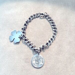 Vintage Sterling Silver Charm bracelet w/St. Christopher & 4-leaf clover 7”